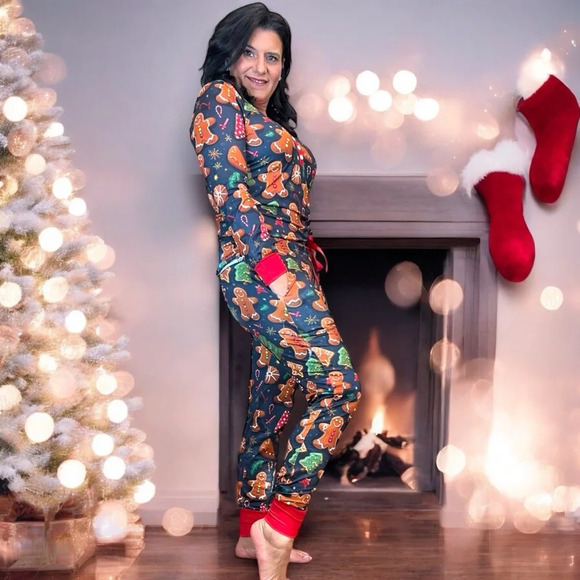 Shirley &‎ Stone Gingerbread Man Jogger Lounge Pajama Set for Women - Nightwear - Picture 15 of 16